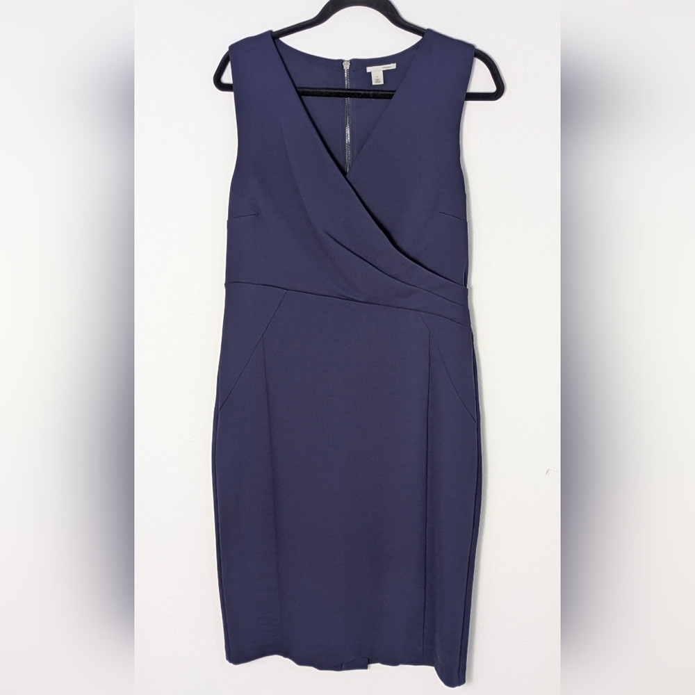 HALOGEN Women's Faux Wrap Sheath Dress Blue Size 12 Date Night Event Office EUC